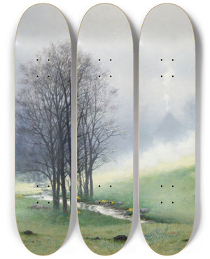 Triptych art skateboard deck of Stanisaw Witkiewicz Spring Mist by Stanislaw Witkiewicz (1851-1915)