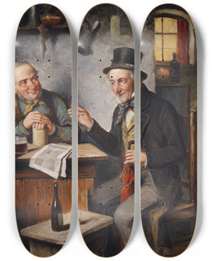 Triptych art skateboard deck of Carl Ostersetzer Der Spassvogel by Carl Ostersetzer (1850-1914)