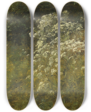 Triptych art skateboard deck of P C Skovgaard Cow Parsley Study by P C Skovgaard (1817-1875)