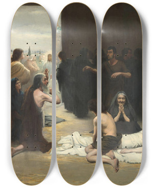 Triptych art skateboard deck of Asta Nrregaard Waiting For Christ by Asta Norregaard (1853-1933)