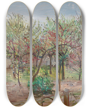 Triptych art skateboard deck of Karl Dillinger Blhender Obstgarten by Karl Dillinger (1882-1941)