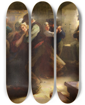 Triptych art skateboard deck of Antony Troncet Un Dimanche Au Village by Antony Troncet (1879-1939)