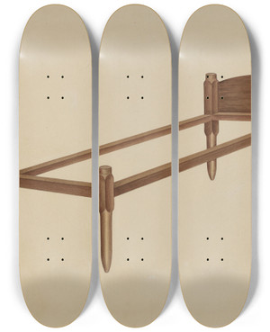 Triptych art skateboard deck of Lon Cronk Shaker Bed by Lon Cronk