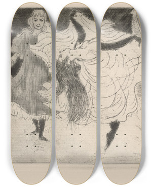 Triptych art skateboard deck of Lovis Corinth Dancers Tanzerinnen by Lovis Corinth (1858-1925)