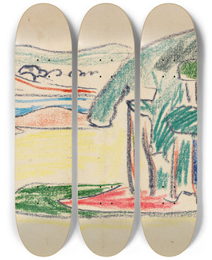 Triptych art skateboard deck of Ernst Ludwig Kirchner Moritzburger Teiche by Ernst Ludwig Kirchner (1880-1938)