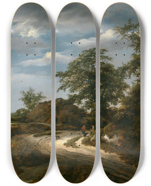 Triptych art skateboard deck of Jacob Van Ruisdael Landscape_2 by Jacob Van Ruisdael (1628-1682)