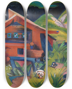 Triptych art skateboard deck of Ernst Ludwig Kirchner Alphtte by Ernst Ludwig Kirchner (1880-1938)