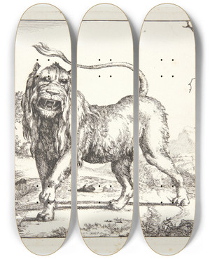Triptych art skateboard deck of Marcus De Bye Brlende Lve by Marcus de Bye (1638-1688)