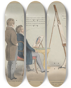 Triptych art skateboard deck of John Doyle Vacation Amusements No 4 Cultivating The Fine Arts Etching C Or Hbs Ascendancy In Danger by John Doyle (1939)