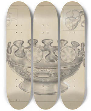 Triptych art skateboard deck of Edgar L Pearce Silver Monteith Bowl by Edgar L Pearce