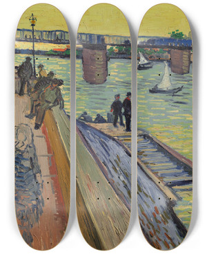 Triptych art skateboard deck of Vincent Van Gogh Le Pont De Trinquetaille by Vincent van Gogh (1853-1890)