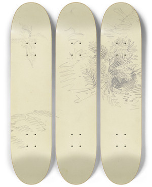 Triptych art skateboard deck of Jakob Becker Flower by Jakob Becker (1810-1872)