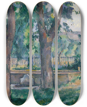Triptych art skateboard deck of Paul Czanne The Pool At Jas De Bouffan_2 by Paul Cezanne (1839-1906)