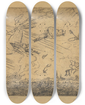 Triptych art skateboard deck of James Ensor Tovenaars In De Stormwind by James Ensor (1860-1949)