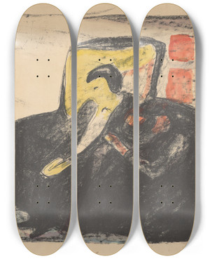 Triptych art skateboard deck of Edvard Munch Ghosts Osvald by Edvard Munch (1863-1944)