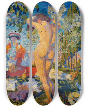 Triptych art skateboard deck of Otto Hettner Picknick by Otto Hettner (1875-1931)