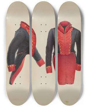 Triptych art skateboard deck of Gordon Saltar Delaware Militia Coat by Gordon Saltar