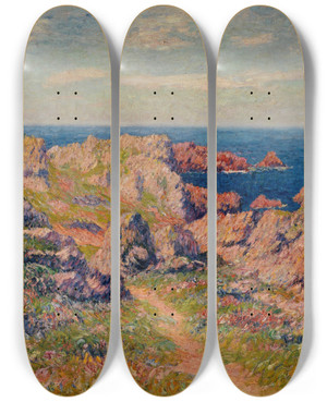 Triptych art skateboard deck of Henry Moret Beau Temps Pern Ile Douessant by Henry Moret (1856-1913)