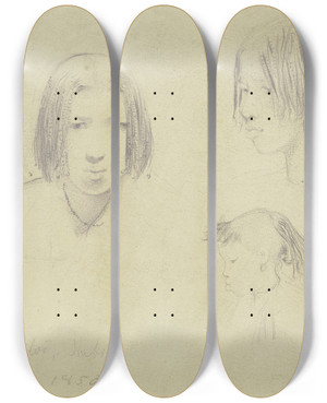 Triptych art skateboard deck of Wilhelm Gentz Head Study Nubia by Wilhelm Gentz (1822-1890)