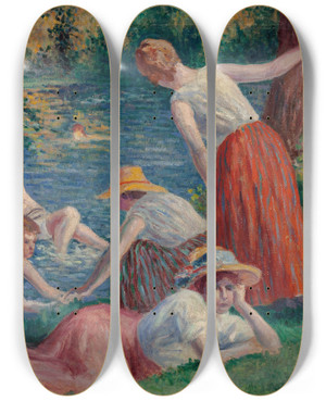 Triptych art skateboard deck of Maximilien Luce Baignade Dans La Cure_1 by Maximilien Luce (1858-1941)