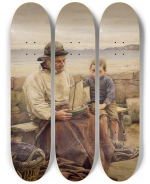 Triptych art skateboard deck of Walter Langley Expert Opinion by Walter Langley (1852-1922)