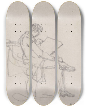 Triptych art skateboard deck of Nicaise De Keyser Seated Reading Man by Nicaise De Keyser (1813-1887)