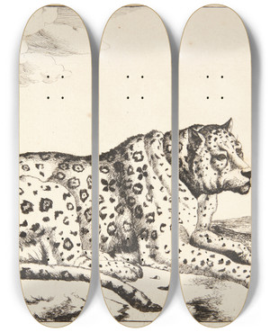 Triptych art skateboard deck of Marcus De Bye Liggende Leopard Vendt Mod Hjre by Marcus de Bye (1638-1688)