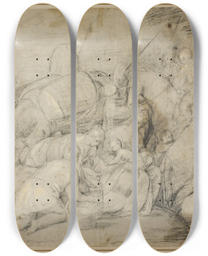 Triptych art skateboard deck of Jacopo Bassano Jakobs Rejse Til Egypten by Jacopo Bassano (1510-1592)