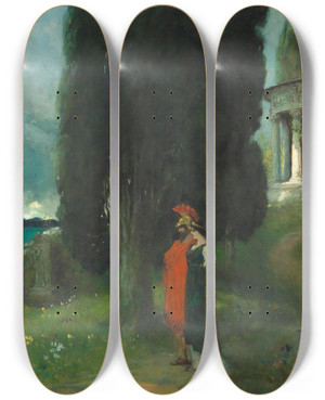 Triptych art skateboard deck of Ferdinand Leeke Peaceful Evening by Ferdinand Leeke (1859-1923)