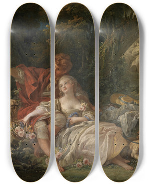 Triptych art skateboard deck of Franois Boucher Shepherd And Shepherdess by Francois Boucher (1703-1770)