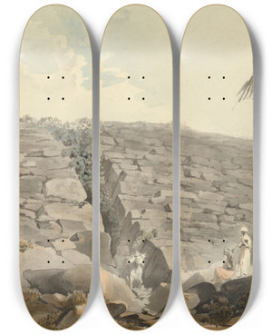Triptych art skateboard deck of Samuel Davis Cleft In A Formation Of Rocks by Samuel Davis (1757-1819)