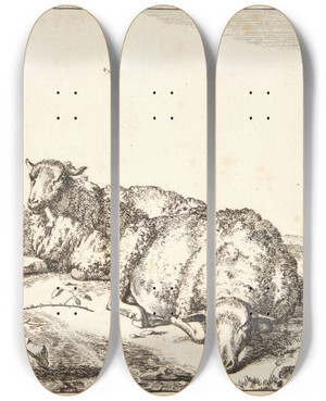 Triptych art skateboard deck of Marcus De Bye To Liggende Fr_3 by Marcus de Bye (1638-1688)