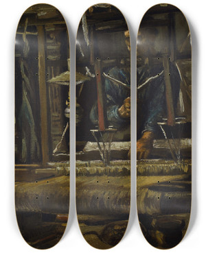 Triptych art skateboard deck of Vincent Van Gogh A Weavers Cottage by Vincent van Gogh (1853-1890)