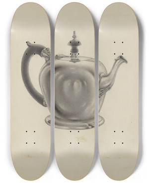 Triptych art skateboard deck of Aaron Fastovsky Silver Teapot_3 by Aaron Fastovsky