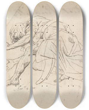 Triptych art skateboard deck of John Hamilton Mortimer A Man Kneeling by John Hamilton Mortimer (1740-1779)
