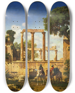 Triptych art skateboard deck of Prosper Marilhat The Erechtheion Athens by Prosper Marilhat (1811-1847)