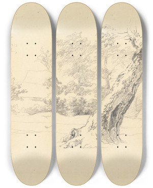 Triptych art skateboard deck of Robert Hills Tree Study_2 by Robert Hills (1769-1844)