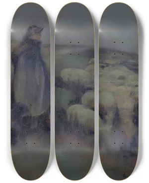 Triptych art skateboard deck of William Kennedy A Shepherdess by William Kennedy (1859-1918)