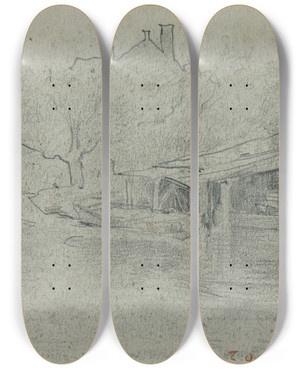 Triptych art skateboard deck of Adolf Le Comte Bootshuis by Adolf Le Comte (1850-1921)