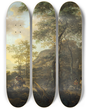 Triptych art skateboard deck of Jan Both An Italianate Evening Landscape by Jan Both (1618-1652)