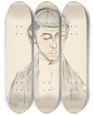 Triptych art skateboard deck of Harald Giersing Maleren Sigurd Swane by Harald Giersing (1881-1927)