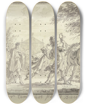 Triptych art skateboard deck of Simon Fokke Alexander Zhmt Bukephalos by Simon Fokke (1712-1784)