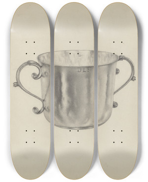 Triptych art skateboard deck of Aaron Fastovsky Silver Caudle Cup by Aaron Fastovsky