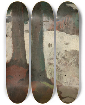 Triptych art skateboard deck of Arnulf Verland Skog by Arnulf Overland (1889-1968)