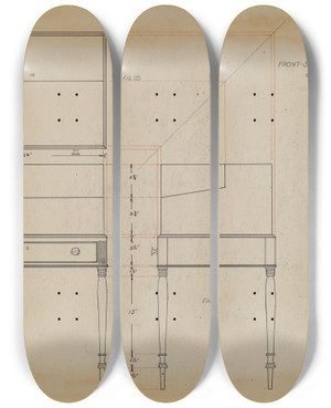 Triptych art skateboard deck of Arthur Johnson Box Desk_1 by Arthur Johnson
