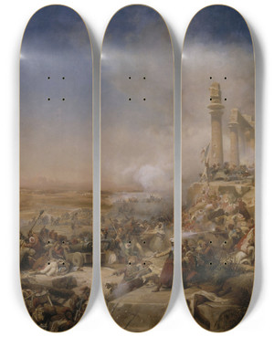 Triptych art skateboard deck of Lon Cogniet Bataille Dheliopolis by Leon Cogniet (1794-1880)