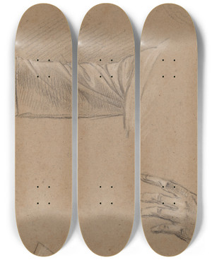 Triptych art skateboard deck of Benjamin West Study Of A Right Arm And A Left Hand by Benjamin West (1738-1820)