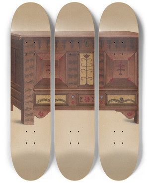 Triptych art skateboard deck of Sumner Merrill Painted Chest by Sumner Merrill
