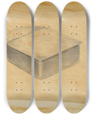 Triptych art skateboard deck of Harry Goodman Pewter Box_1 by Harry Goodman