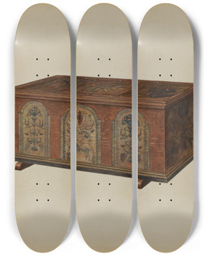 Triptych art skateboard deck of Bernard Krieger Pa German Dower Chest_2 by Bernard Krieger